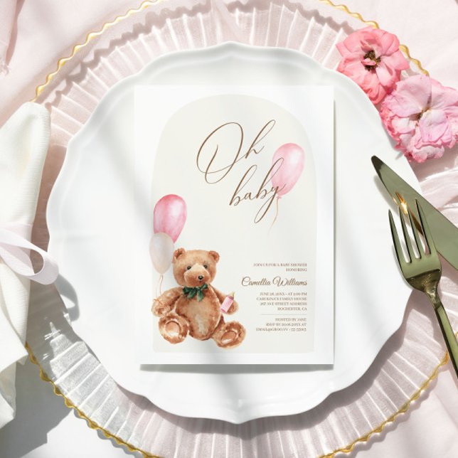 Invitación Teddy Bear Pink Podemos Esperar Baby Shower (Subido por el creador)