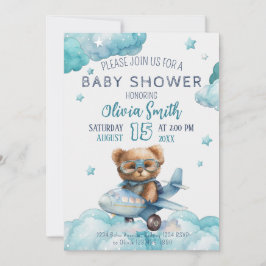Invitación Teddy Bear Plane Bearly Wait Baby Shower