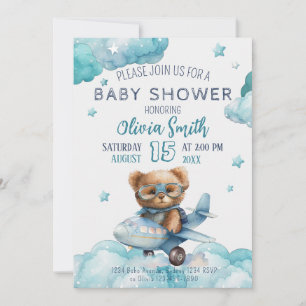 Invitación Teddy Bear Plane Bearly Wait Baby Shower