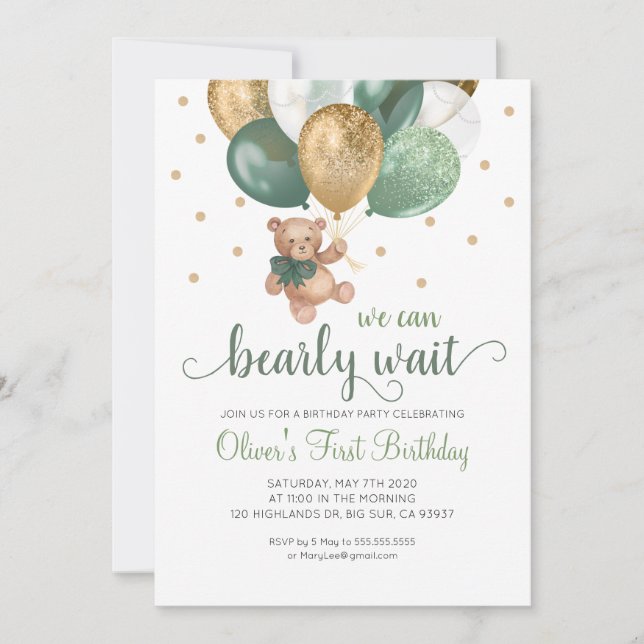 Invitación Teddy Bear Podemos Embarcar Esperar A Nacimiento (Anverso)