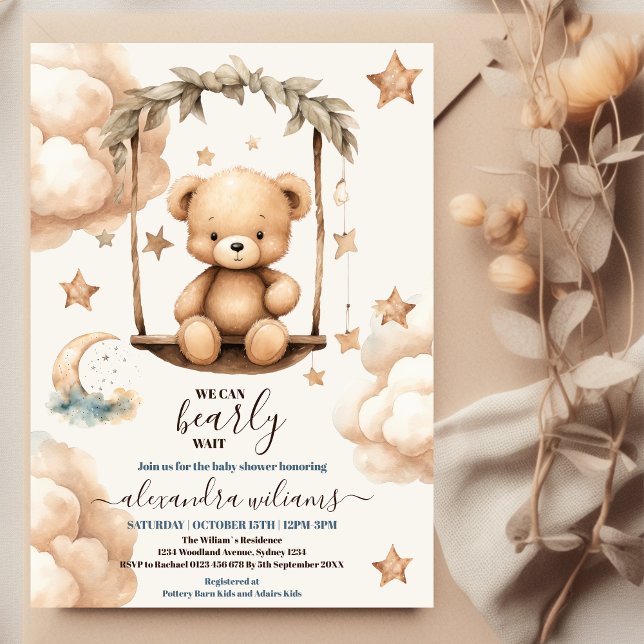 Invitación Teddy Bear Podemos Esperar A Baby Shower (Subido por el creador)