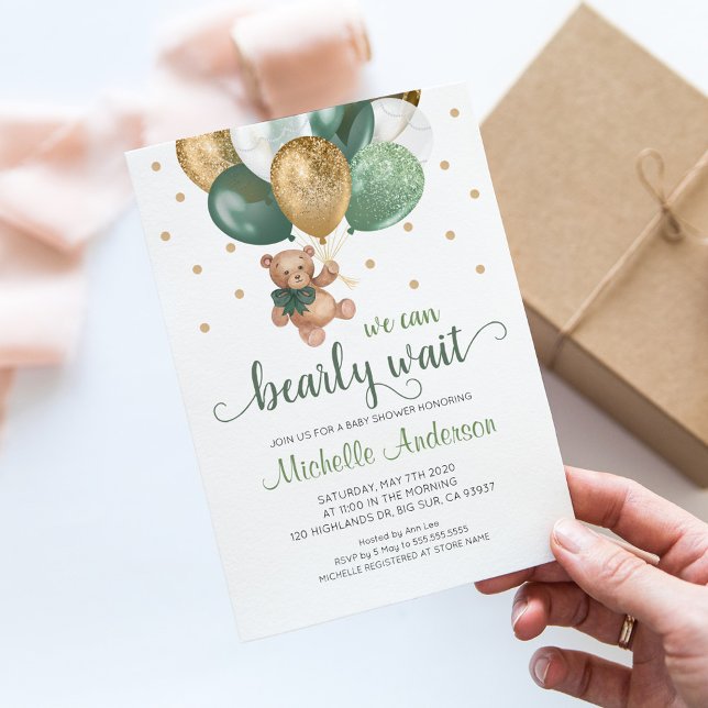 Invitación Teddy Bear Podemos Esperar A Baby Shower (Subido por el creador)