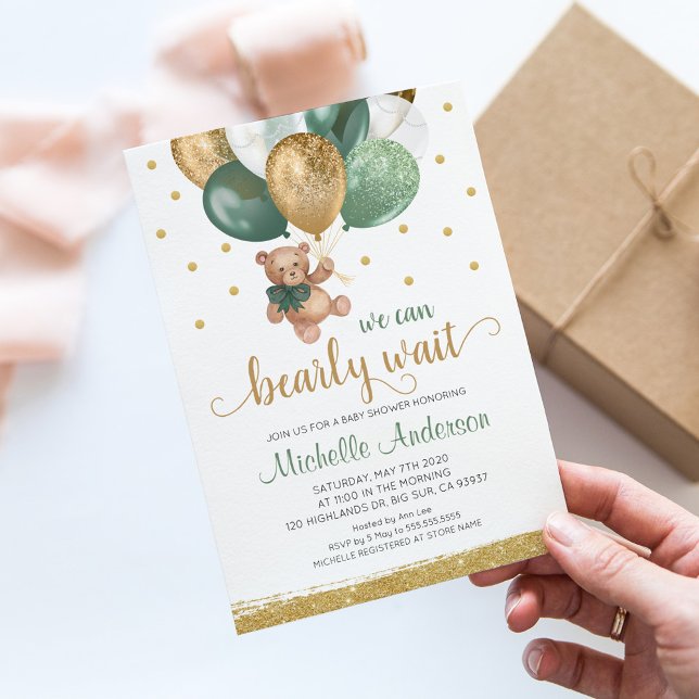 Invitación Teddy Bear Podemos Esperar A Baby Shower (Subido por el creador)