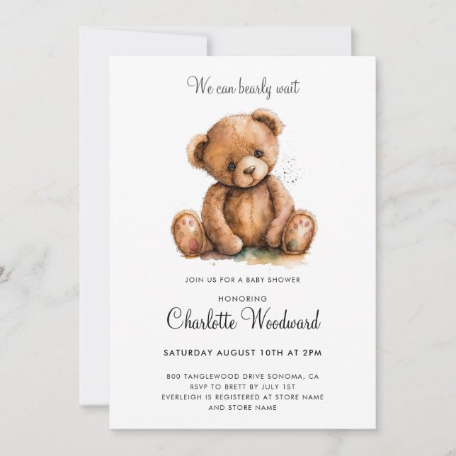 Invitación Teddy Bear Podemos Esperar A Baby Shower (Anverso)