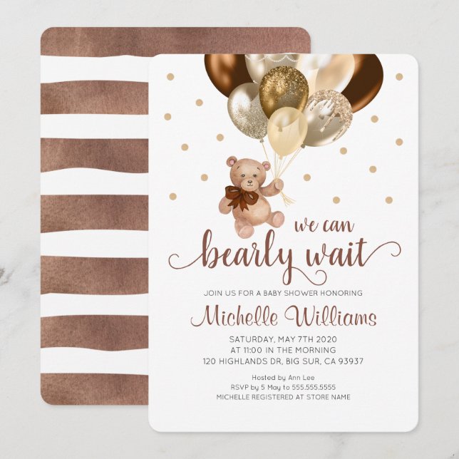 Invitación Teddy Bear Podemos Esperar A Baby Shower (Anverso / Reverso)