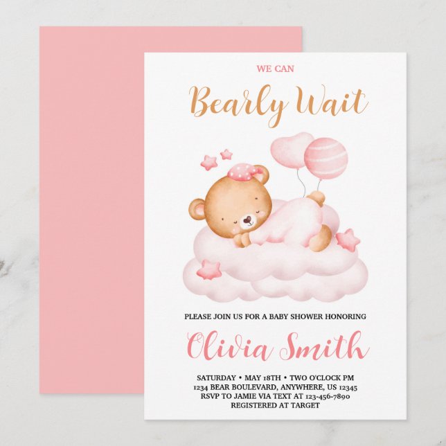 Invitación Teddy Bear Podemos Esperar A Chica Baby Shower (Anverso / Reverso)
