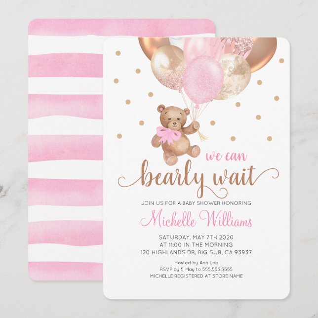 Invitación Teddy Bear Podemos Esperar A Chica Baby Shower (Anverso / Reverso)