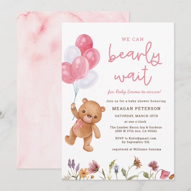 Invitación Teddy Bear Podemos Esperar A Chica Baby Shower (Anverso / Reverso)