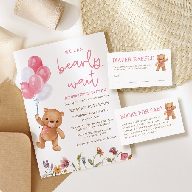Invitación Teddy Bear Podemos Esperar A Chica Baby Shower (Subido por el creador)
