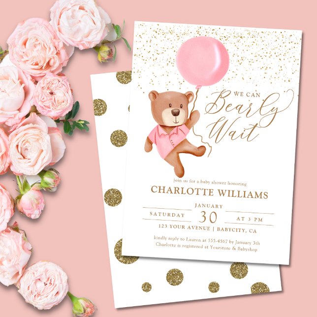 Invitación Teddy Bear Podemos Esperar A Chica Baby Shower (Subido por el creador)