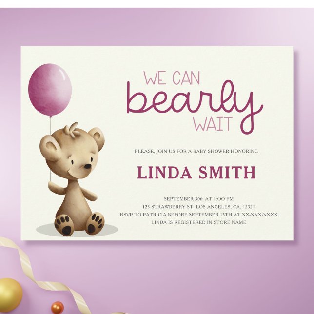 Invitación Teddy Bear Podemos Esperar A Chica Baby Shower (Subido por el creador)