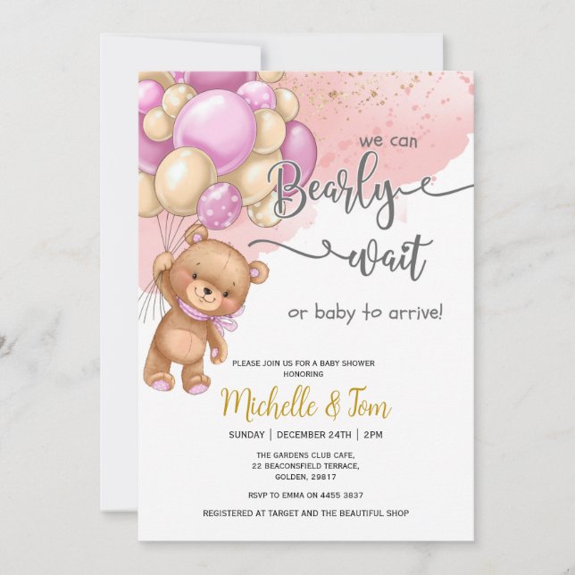 Invitación Teddy Bear Podemos Esperar A Chica Baby Shower (Anverso)