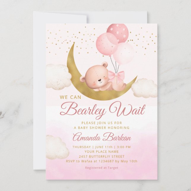 Invitación Teddy Bear Podemos Esperar A Chica Baby Shower (Anverso)