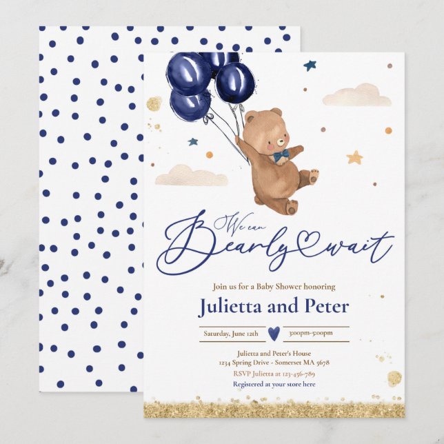 Invitación Teddy Bear Podemos Esperar A La Marina Baby Shower (Anverso / Reverso)