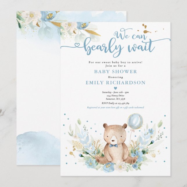 Invitación Teddy Bear Podemos Esperar A Un Chico Baby Shower (Anverso / Reverso)