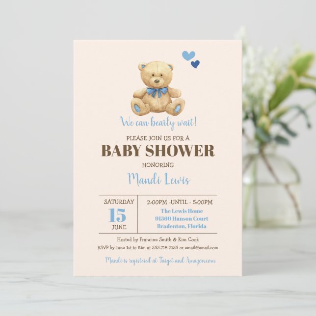Invitación Teddy Bear Podemos Esperar A Un Niño Baby Shower I (Anverso de pie)