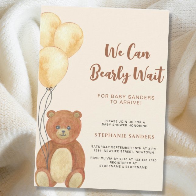 Invitación Teddy Bear Podemos Esperar El Globo Baby Shower (Subido por el creador)