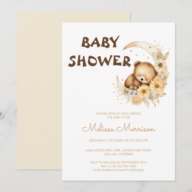 Invitación Teddy Bear por SFD Baby Shower (Anverso / Reverso)