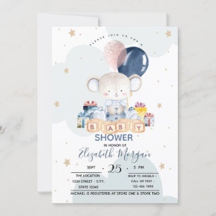 Invitación Teddy Bear presenta nubes Baby Shower