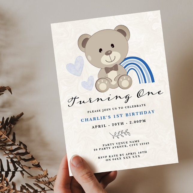 Invitación Teddy Bear primer cumpleaños azul (Subido por el creador)