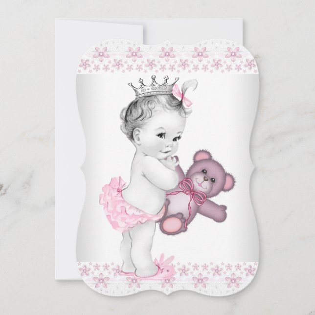 Invitación Teddy Bear Princesa Rosa Baby Shower (Anverso)