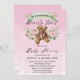 Invitación Teddy Bear puede esperar a que el Chica rosado Bab
