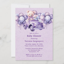 Teddy Bear Purple Balloons Chica de coches Baby Sh
