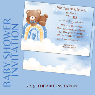 Invitación Teddy Bear Rainbow Boys Baby Shower