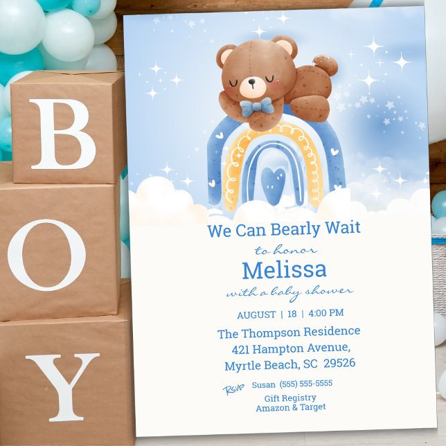 Invitación Teddy Bear Rainbow Boys Baby Shower (Subido por el creador)