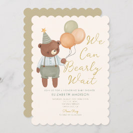 Invitación Teddy Bear Sage Green Bearly Wait Baby Shower