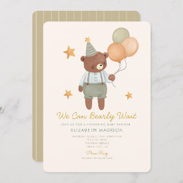 Invitación Teddy Bear Sage Green Bearly Wait Baby Shower