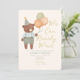 Invitación Teddy Bear Sage Green Bearly Wait Baby Shower