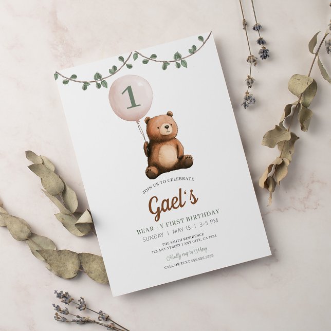 Invitación Teddy Bear Sage Green First Birday Party (Subido por el creador)