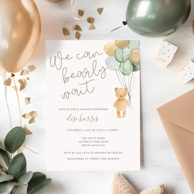 Invitación Teddy Bear Sage Green Tan Globals Baby Shower (Subido por el creador)