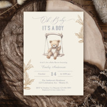 Teddy Bear Script Boho Baby Shower Boy