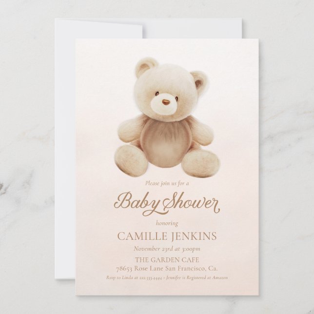 Invitación Teddy Bear Sexo Neutral Baby Shower (Anverso)
