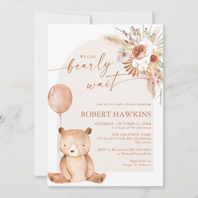 Invitación Teddy Bear Sexo Neutral Boho Baby Shower (Anverso)