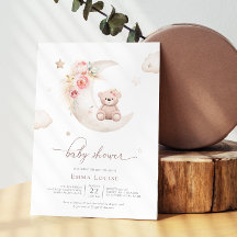 Teddy Bear Sobre El Baby Shower Neutral De La Luna