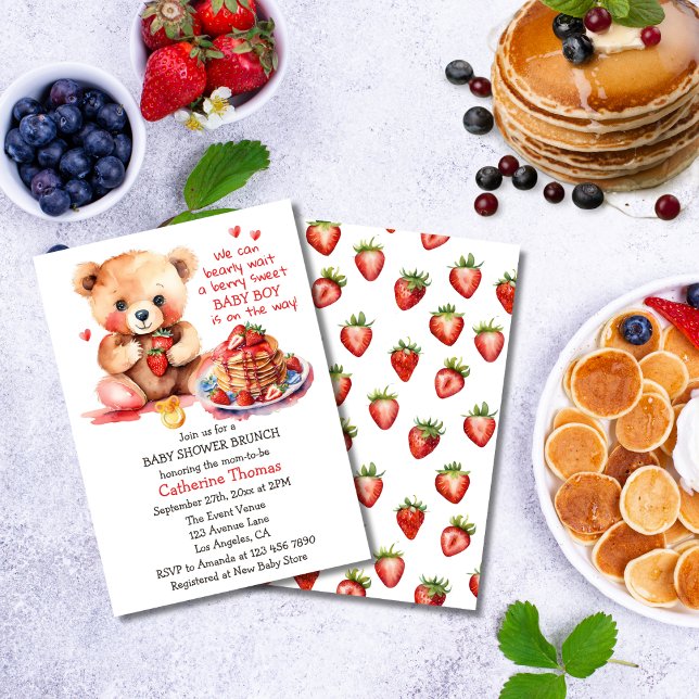 Invitación Teddy Bear Strawberry Pancake Brunch Baby Shower (Subido por el creador)
