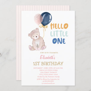 Invitación Teddy Bear Striped Hello Little One Birday