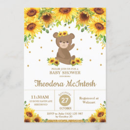 Invitación Teddy Bear Sunflower Floral Baby Shower Chica