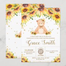 Teddy Bear Sunflower Floral Baby Shower Chica Invi