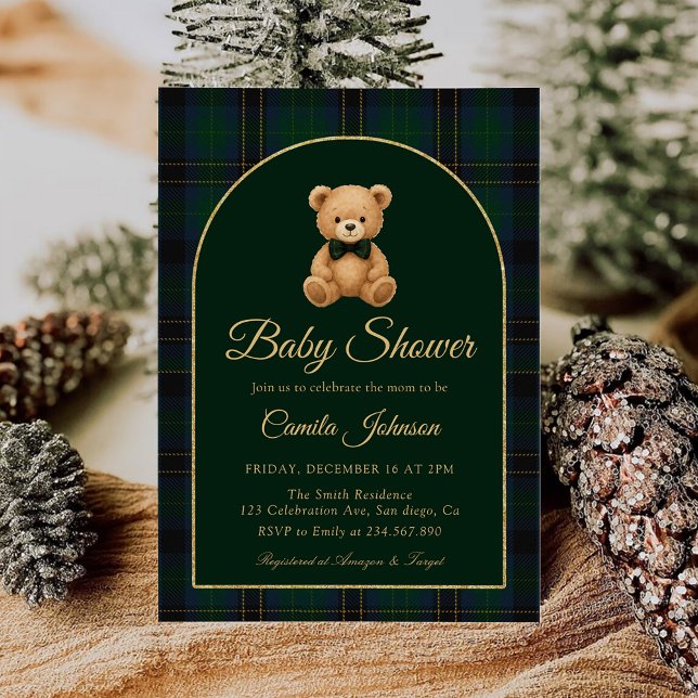 Invitación Teddy Bear Tartan Preppy Baby Shower Invitation (Subido por el creador)