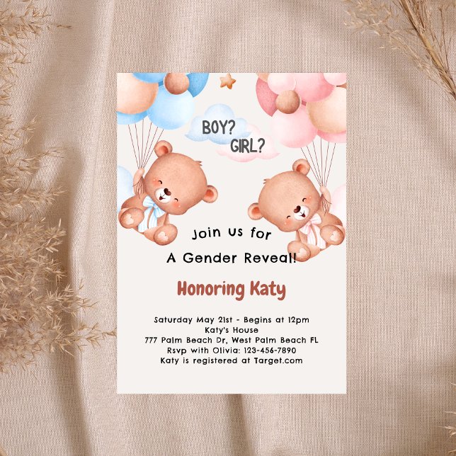 Invitación Teddy Bear Tema del bebé Revelación de género (Subido por el creador)