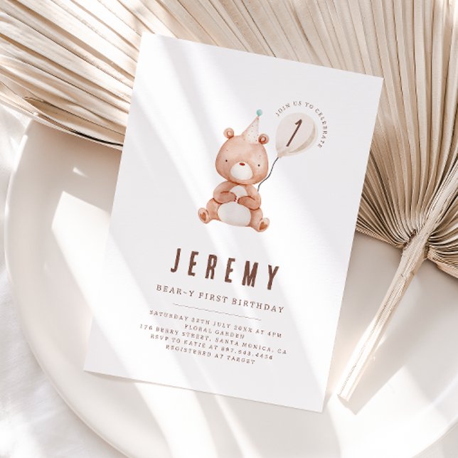Invitación Teddy Bear Tema Neutral Primer Fiesta de cumpleaño (Subido por el creador)