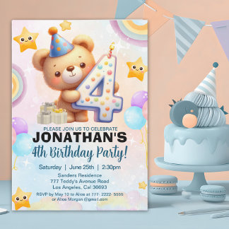 Invitación Teddy Bear Theme Birthday 4th for boy's