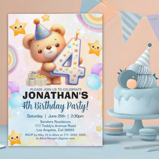 Invitación Teddy Bear Theme Birthday 4th for boy's (Subido por el creador)