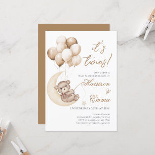 Invitación Teddy Bear Twins Baby Shower