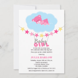 Invitación Teddy Bear, un Chica rosa durmiente en un Baby Sho