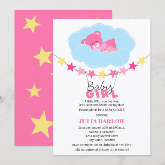 Invitación Teddy Bear, un Chica rosa durmiente en un Baby Sho
